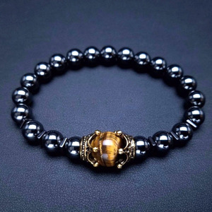 Nouveau charme mode bijoux naturels élasticité Antique couronne bleue oeil de tigre pierre perlé hommes <span class=keywords><strong>Bracelet</strong></span> - Product Image 6