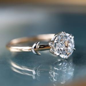 Bague en diamant étoile et lune en or 18 carats, sertie de six griffes, bague de fiançailles pour femme, bijoux de mode - Product Image 2