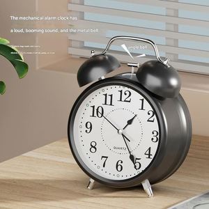 Retro Twin Bell Metal <b>Desk</b> Alarm Clock Quartz Movement Silent Night Light Battery Operated Snooze Function Home Office <b>Mini</b> - Product Image 3