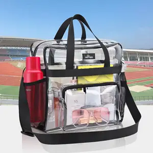 Borsa a tracolla trasparente borsa da viaggio portatile in PVC trasparente di grande capacità per viaggiare con manico e tracolla