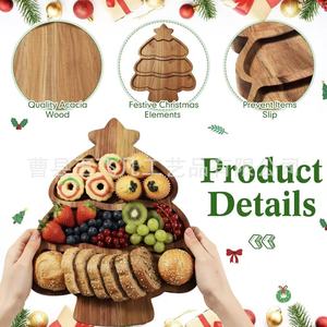 Christmas Acacia Wood Serving <b>Tray</b> Set 30cm Holiday Fruit <b>Snack</b> Platter Home Decorative Dishware - Product Image 3
