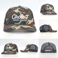 Alta calidad 6 paneles algodón 3D bordado Logo ala plana Richardson 112 Camo malla Snapback gorras de béisbol Lona de moda