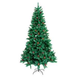 Metal Stand Green Pine Tree Made Of PVC/PE Material Customizable Style Christmas Tree With Pine Cone Ball