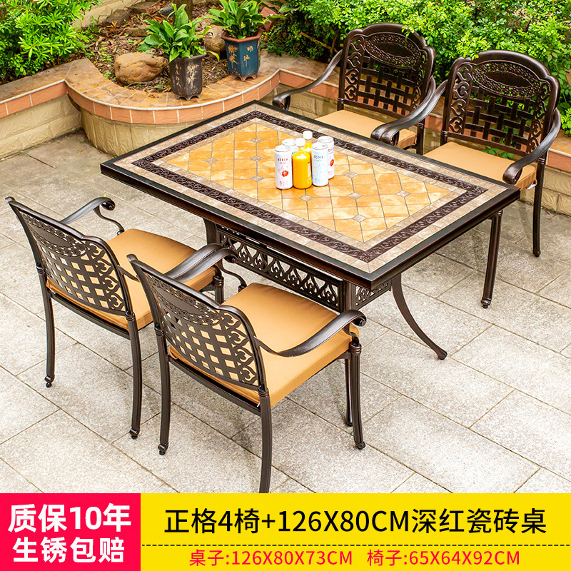 Zhengge โต๊ะกระเบื้องสีแดงเข้ม, 126*80cm 4เก้าอี้