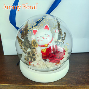 AM-PFA57 Ammy fleur éternelle couvercle en verre pour <span class=keywords><strong>Maneki</strong></span> <span class=keywords><strong>Neko</strong></span> dôme en verre fleurs conservées <span class=keywords><strong>Rose</strong></span> cadeau de noël décoration de la maison - Product Image 2