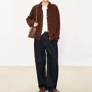 <span class=keywords><strong>Veste</strong></span> pull en <span class=keywords><strong>laine</strong></span> de style rétro pour femmes pour l'automne hiver petit bouton de revers Cardigan à aiguille épaisse avec motif imprimé solide - Product Image 4