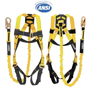 ANSI Z359.11 bersertifikat polyester anyaman jatuh perlindungan seluruh tubuh keselamatan harness dengan energi shock absorber lanyard