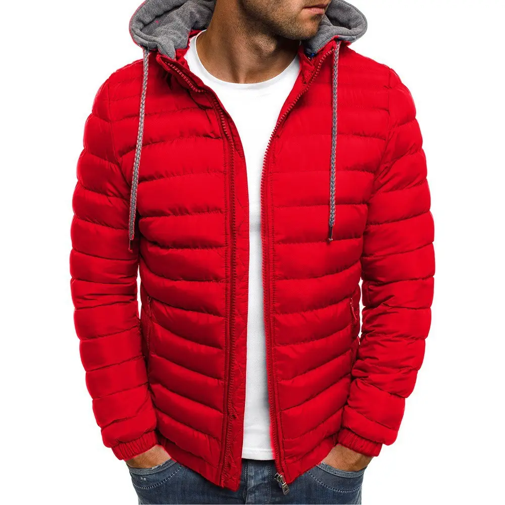 Grosir disesuaikan warna Solid pria mantel katun berkerudung jaket musim dingin pria