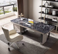 Bureau d'ordinateur moderne et élégant Minis MN-CPT pour la maison ou le bureau, avec structure métallique, surface en marbre, tiroirs et trous pour câbles