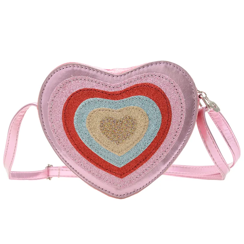 Bolsa infantil em forma de coração, mini bolsa de mão fofa com moedas em forma de coração para meninas
