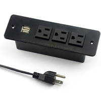 125V 3-fach AC-Steckdosenleiste für den Schreibtisch mit 2 USB-A-Anschlüssen, gerader Stecker, eingebettetes Ladegerät für Büros und Schreibtische