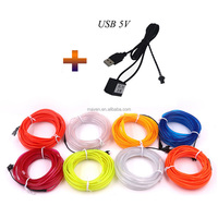 Fil lumineux EL flexible USB 5M monocolore pour voiture, éclairage d'ambiance, bande lumineuse décorative pour fête dansante