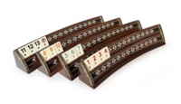 Jeu de société familial Rummy Okey fait main de haute qualité, en mosaïque de bois massif elliptique incrustée de placage de noyer naturel, durable