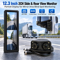 Moniteur de caméra de véhicule à double objectif 12,3 pouces 2CH 1080P AHD avec écran partagé DVR, caméra IP69K 12-36V pour système OEM de flotte de camions et bus