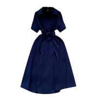 Robes midi élégantes à manches courtes pour femmes 2024, col en V, ceinture à la taille, robe de bureau pour les trajets domicile-travail