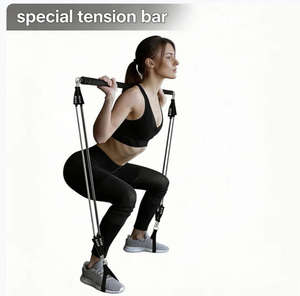 <span class=keywords><strong>Barre</strong></span> de fitness pour exercices à domicile, yoga, avec bande de résistance renforcée de 160 livres, noire, réglable, ensemble de cordes de traction pour Pilates - Product Image 1