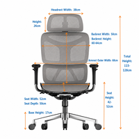 Chaise de bureau ergonomique pivotante réglable avec appui-tête 4D, soutien lombaire profilé, dossier en maille, cadre en alliage d'aluminium, silencieuse pour le bureau à domicile
