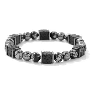 Bracelet extensible populaire 8 mm en œil de tigre Ximang pour homme, orné de perles carrées en roche volcanique et hématite, bijou de mode - Product Image 6