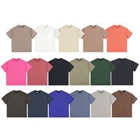 Kaos Pria RS Cross-border Washed-and-Distressed 260G Katun Murni Lengan Pendek Double-Gauze Tebal Longgar Polos