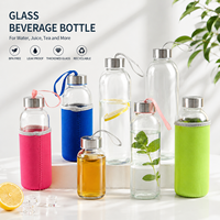 Bouteille en verre personnalisée promotionnelle avec logo, tasse à café en verre portable, couvercle en acier inoxydable et aluminium, bouteilles d'eau transparentes