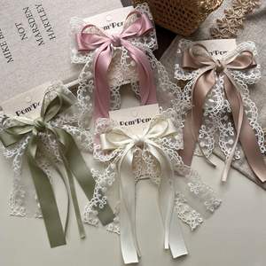 Dulce princesa niñas Hada accesorios para el cabello Color sólido largo Streamer cinta lazo pinza para el cabello lazo <span class=keywords><strong>de</strong></span> encaje blanco aleación Duckbill Clip - Product Image 6