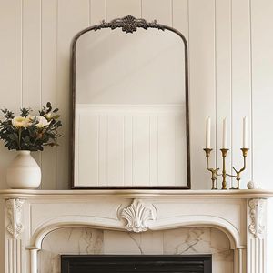 Specchio Vintage Bolide con Cornice Arcuata in Ferro Nero e <span class=keywords><strong>Vetro</strong></span>, Stile Barocco Antico, da Parete per Soggiorno/Camino/Bagno - Product Image 3