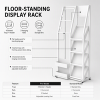 Vloerdisplayrek 4 schuine trays 3 hangende rails 2 bakken met headerpaneel, fruit- en groentegondel voor supermarkt, groothandel