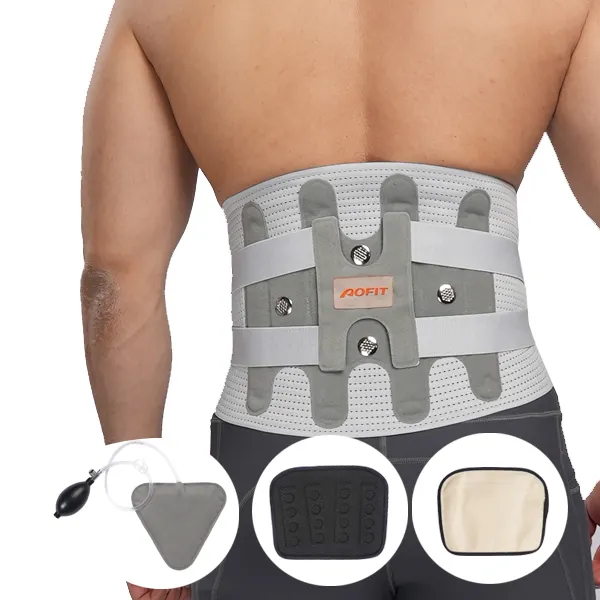 Grey Waist Support Steel Plate Breathable Mesh Three-cushion available Waist Back Support