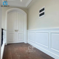 Villas de Style de Luxe Intérieur Double Avant en Bois Massif Verre Principal Avec Porte Supérieure à Arche Ronde