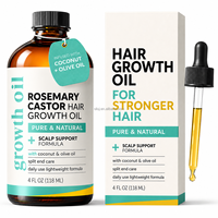 Huile capillaire bio à la romarin et au ricin + ensemble de massage pour la croissance des cheveux, huile de croissance capillaire 4 onces avec huile de noix de coco et d'olive pour cheveux secs et abîmés
