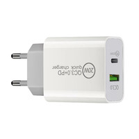 Chargeur double port PD20W, tête de charge super rapide PD+QC3.0, adaptateur double port EU US UK AU A+C pour téléphone et écouteurs