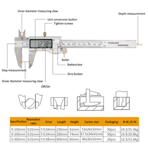 All'ingrosso grande schermo LCD di alta precisione in acciaio inox nonio calibro 150 200 300mm strumenti di misura digitale Vernier calibro - Product Image 5