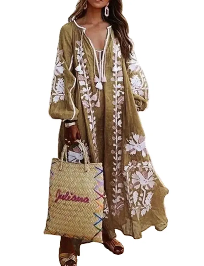 Ropa islámica de algodón de lino de Color liso musulmán mujeres turco Abaya vestido Maxi de manga larga