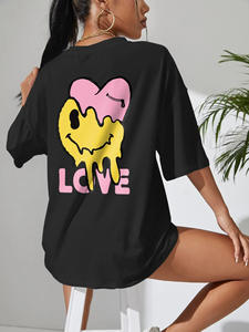 T-shirt Femme à Col Rond avec Manches Courtes, à Manches Courtes, Ample et Décontracté, en Coton Doux, avec Visage Souriant, Amusant - Product Image 5