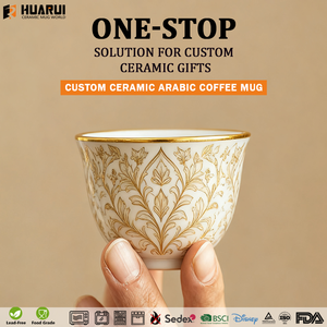 Ensemble de tasses à café en céramique de style arabe du Moyen-Orient au design de luxe personnalisé tasse <span class=keywords><strong>Kawa</strong></span> en porcelaine blanche et dorée tasses Qahwa - Product Image 4