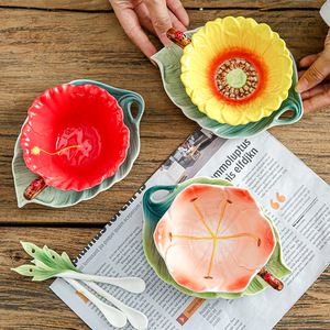 Tazza <span class=keywords><strong>da</strong></span> Tè Vintage 180ml <span class=keywords><strong>con</strong></span> Basso MOQ, Tazza Smaltata a Forma di Fiore, <span class=keywords><strong>Set</strong></span> Tazza e <span class=keywords><strong>Piattino</strong></span> in Ceramica - Product Image 6