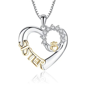 Collana con Ciondolo a Forma di Cuore e Corona per Donne, Regalo per Migliore Amica o Sorella, Gioielli alla Moda - Product Image 1