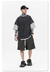 MT2636 Custom Streetwear <b>Patchwork</b> Double Layer 300 Gsm Vintage Oversized TShirt Men Washed Black T <b>Shirts</b> - Product Image 6
