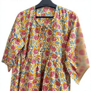 Pure Cotton <b>Kaftan</b> Short Dress Indian Hand Block Print <b>Summer</b> Floral Beach Coverup Comfy Maternity Kimono Robe For Women - Product Image 2