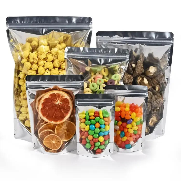 Bolsa de sellado lateral, dulces comestibles, alimentos, productos pequeños, bolsitas de embalaje, sellado de bolsas de papel de aluminio transparente