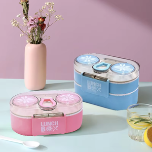 BPA miễn phí thực phẩm container hai lớp niêm phong chống rò rỉ Nắp Bento Hộp trẻ em trẻ em nhựa Hộp Ăn Trưa với muỗng - Product Image 1