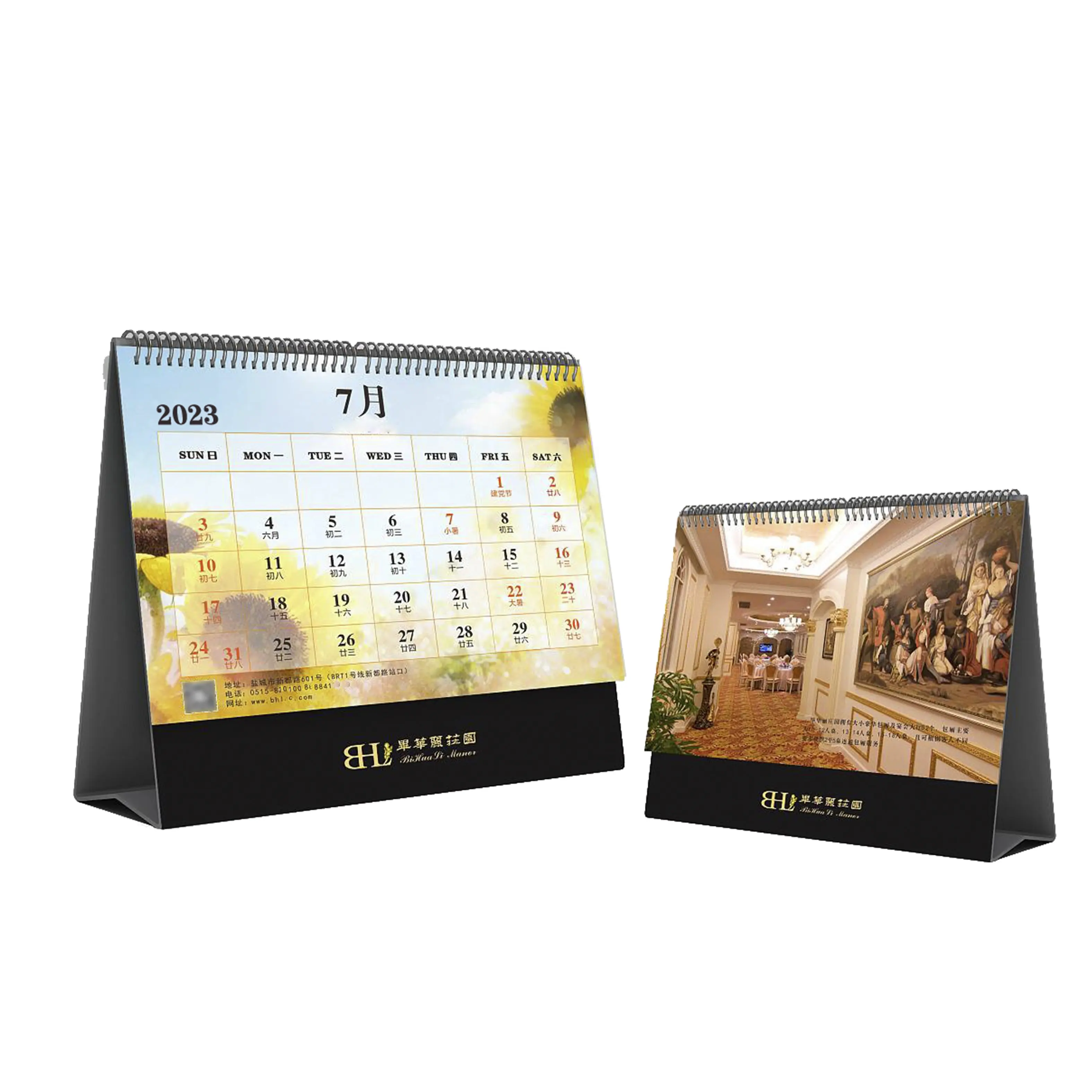 Offre Spéciale bureau fournitures taille personnalisée flip sur brillant papier d'art 2023 calendrier de bureau impression sur demande