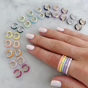 <span class=keywords><strong>Orecchini</strong></span> a Cerchio Colorati Gemnel in Argento 925, Arcobaleno Smaltato con Diamante Singolo, Piccoli <span class=keywords><strong>Orecchini</strong></span> a Cerchio - Product Image 1
