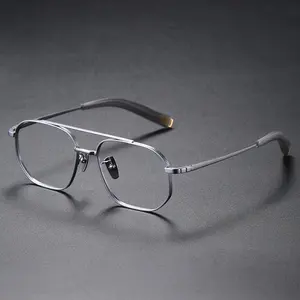 07518 женские очки в ретро-стиле, с двойным мостом, в серебристой оправе, оптические очки, японские титановые очки для чтения
