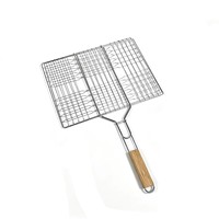 Panier de barbecue grande capacité réutilisable en métal avec poignée en bois anti-brûlure pour le camping, les pique-niques et la cuisson des aliments