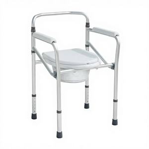 Silla de Inodoro Plegable de Aluminio con Asiento, Impresión Blanca, Ajuste de Altura de 5 Niveles, Capacidad de 100 kg, con Cubeta - Product Image 1