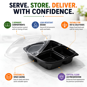Meal Prep 3 Compartment Plastic Injection-Molded Leak-Proof Kitchen <b>Lunch</b> <b>Box</b> 20 <b>Pack</b> Microwave Dishwasher Safe Food Storage - Product Image 2