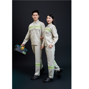 ชุดเซฟตี้แขนยาวสีเบจผ้า TC สำหรับผู้ชายสีเบจ - Product Image 1