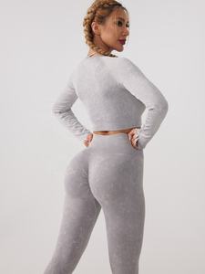 Vlink Dameskleding Sport Halter Top Gymsets Met Lange Mouwen <span class=keywords><strong>2</strong></span>-delige Set Gebreide Rib Fitness Yogakleding Geribbeld Yoga Pak - Product Image 6