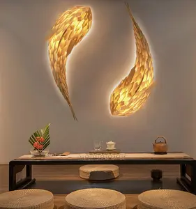モダンフィッシュデザインスタイルウッドメタル壁取り付け用燭台Ledライトリビングルームレストランホテルデコレーションウォールランプ